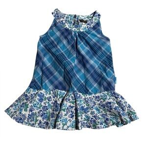 Rabbit Moon 4T Dress Floral Plaid Toddler Dress Blue